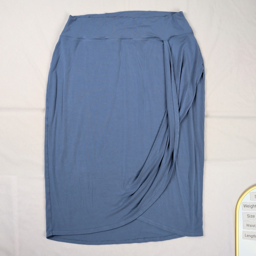 Athleta Release Midi Skirt Size‎ XL Blue Athleisure Stretchy Faux Wrap Skirt